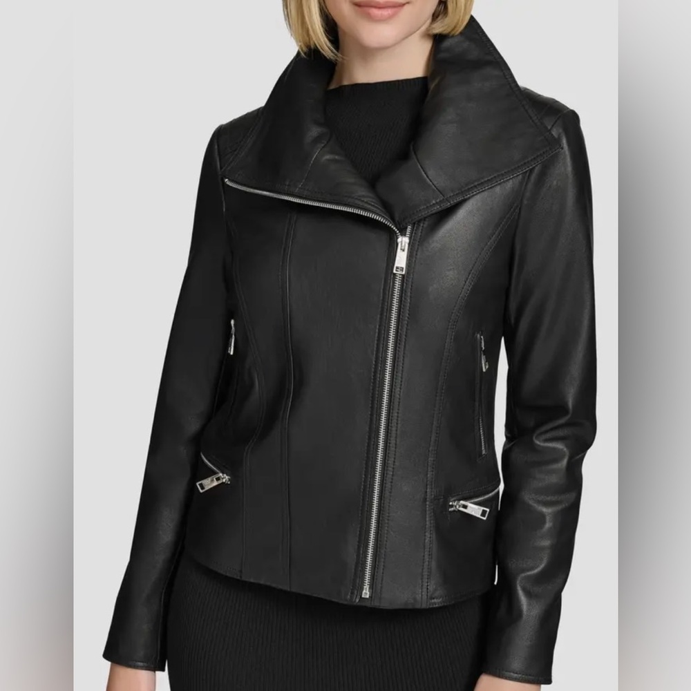 XL NWT Andrew Marc Beckett Baddie black 100% lambskin Moto jacket.Size XL